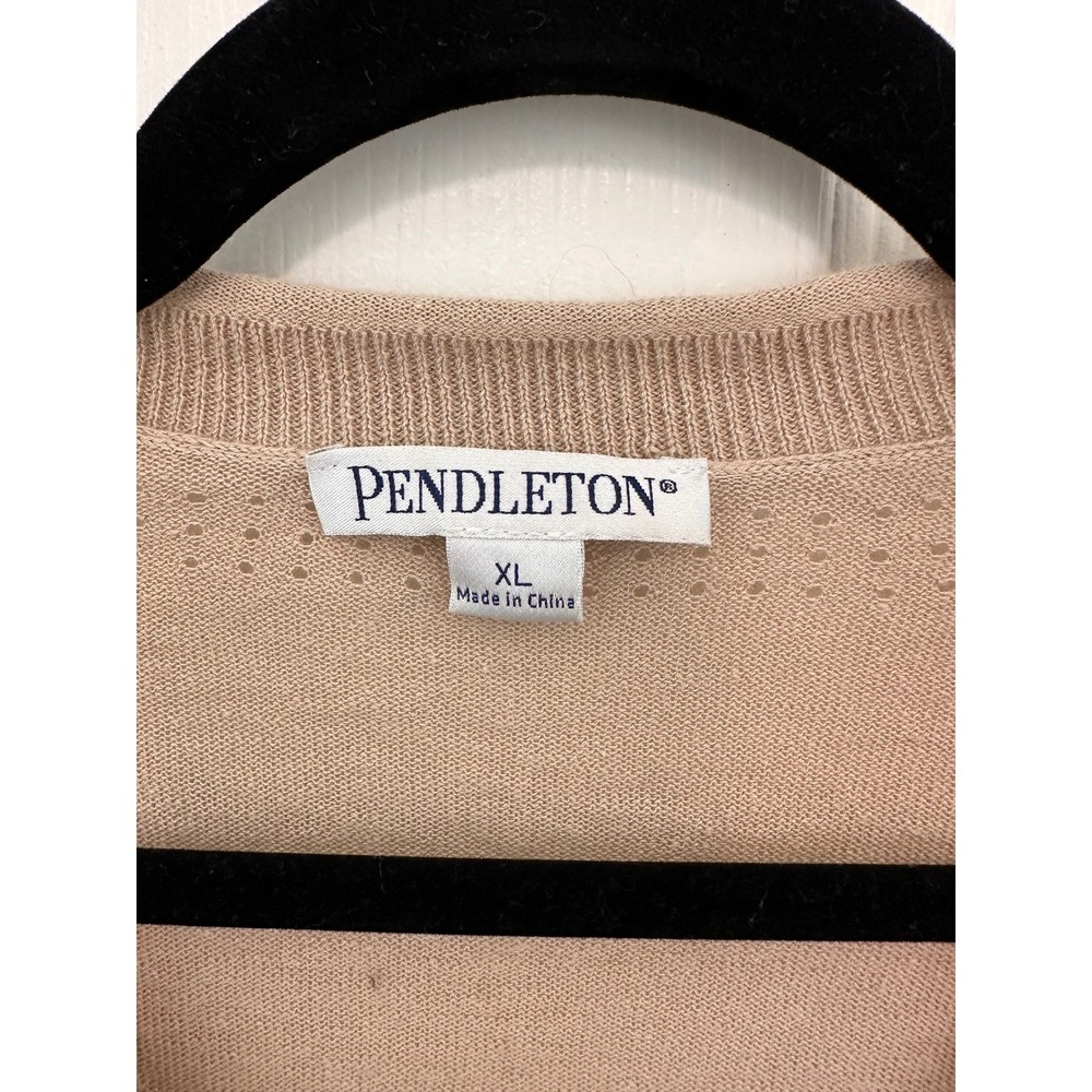 Pendleton Womens XL Tan Beige Linen Cotton Blend V-Neck Cardigan Sweater - Picture 2 of 4